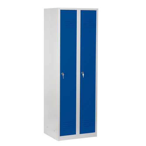 Vestiaire DURO VARIO soudé 2 colonnes - Acier Bleu/Gris clair - 180x60x50cm - Serrure à clé - Livré monté