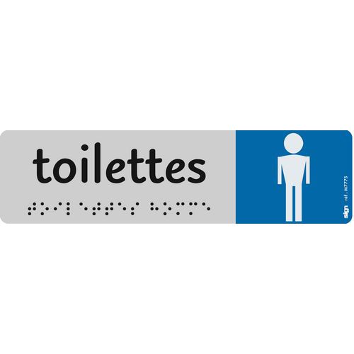 Plaque de signalisation en braille avec pictogramme 45 x 170 mm - Toilette homme Plaque de signalisation en braille avec pictogramme 45 x 170 mm - Toilette homme
