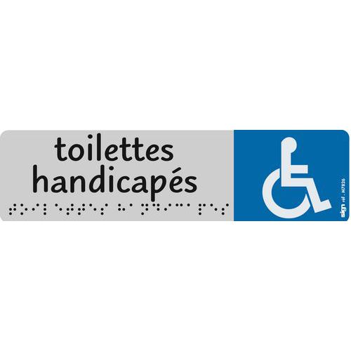 Sign - Plaque Signalisation Toilettes Handicapés Aluminium Gris Braille 45x170mm Adhésive