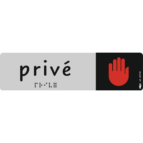 Sign - Plaque Signalisation Privé Braille Aluminium Gris 45x170mm Adhésive Accessibilité Handicapés
