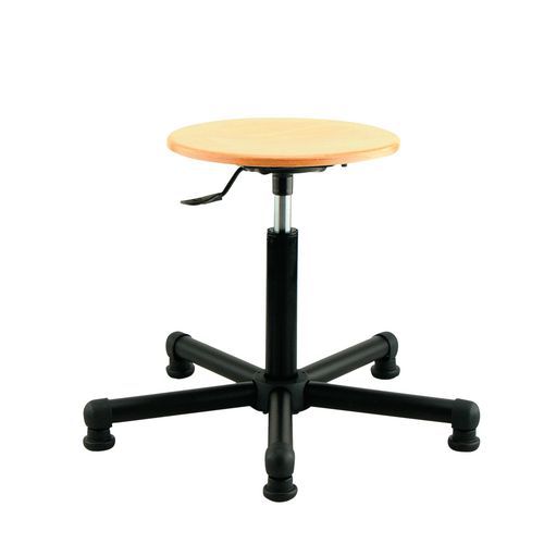 Tabouret Rond Bois Patins Base En Nylon