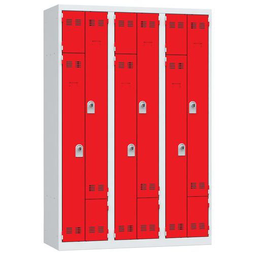 Vestiaire En L 3 Colonnes 400mm Moraillon Rouge