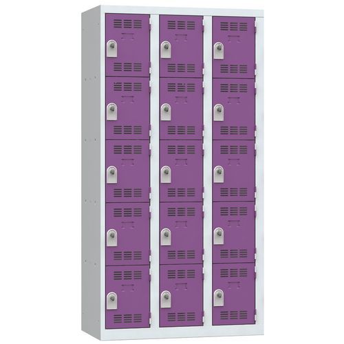 Vestiaire 3 Colonnes 300mm 5 Cases Moraillon Prune