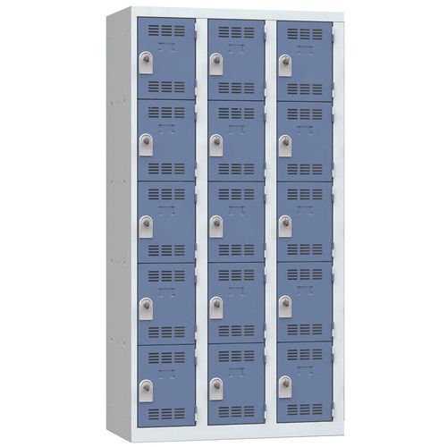 Vestiaire 3 Colonnes 300mm 5 Cases Moraillon Bleu
