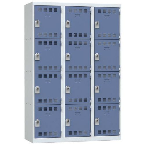 Vestiaire 3 Colonnes 400mm 4 Cases Moraillon Bleu
