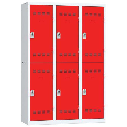 Vestiaire 3 Colonnes 400mm 2 Cases Moraillon Rouge