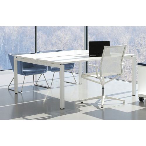 Bureau Droit Bench 2 Places 200 Cm - Blanc