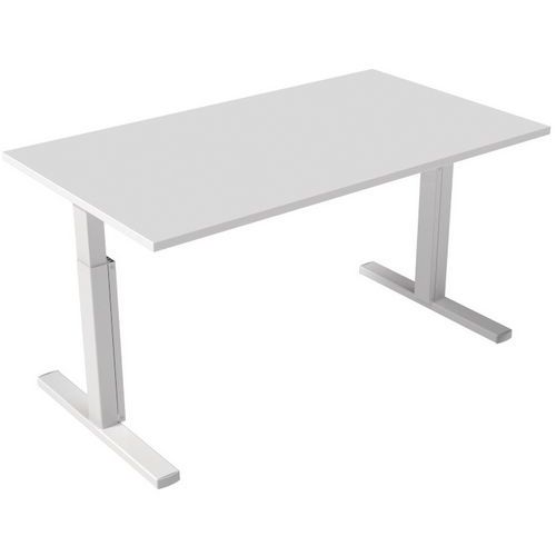 Robberechts - Bureau droit Inesa 140x80 cm - Piétement T Blanc Réglable 62-85 cm - Plateau Mélaminé Blanc - Éco-responsable