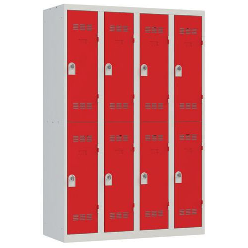 Vestiaire 4 Colonnes 300mm 2 Cases Moraillon Rouge