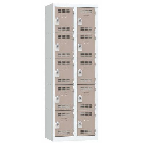 Vestiaire 2 Colonnes 300mm 5 Cases Moraillon Taupe