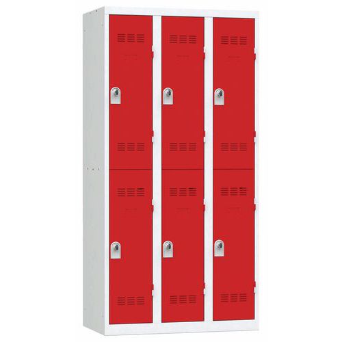 Vestiaire 3 Colonnes 300mm 2 Cases Moraillon Rouge