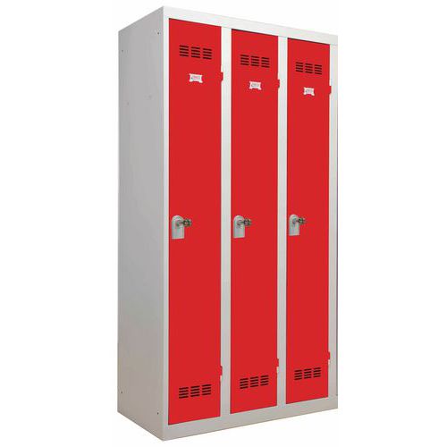 Vestiaire Industrie Propre 3 Colonnes 300mm Moraillon Rouge