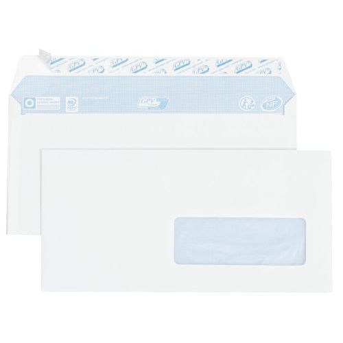 500 Enveloppes Adhésives Blanches Dl 80g F35 Gpv 110x220 Mm