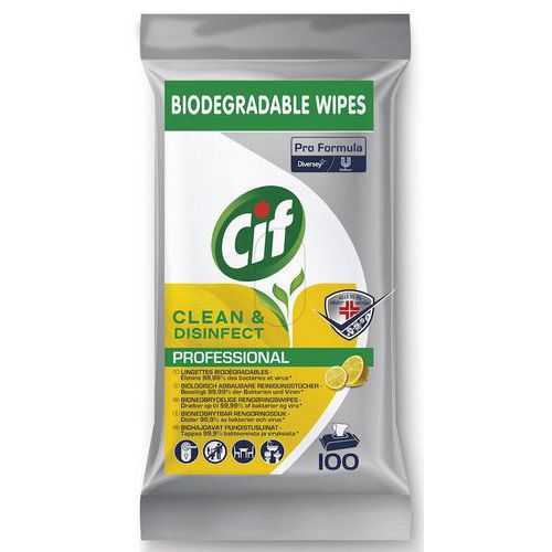 100 Lingettes Biodégradables Multi-usages -cif Professionnel