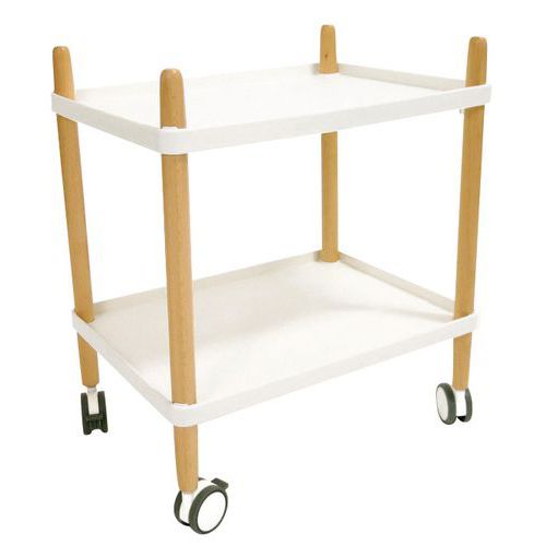 Desserte 2 Plateaux Pied Hêtre Plateaux Blancs