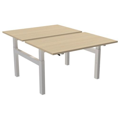 Robberechts - Bureau droit Bench 2 places 120 cm réglable en hauteur - Chêne et Blanc - Ergonomique et Éco-responsable