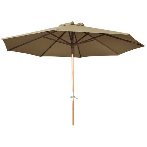 Parasol bois rond 3m taupe - Manivelle - Mobilier d'extérieur résistant