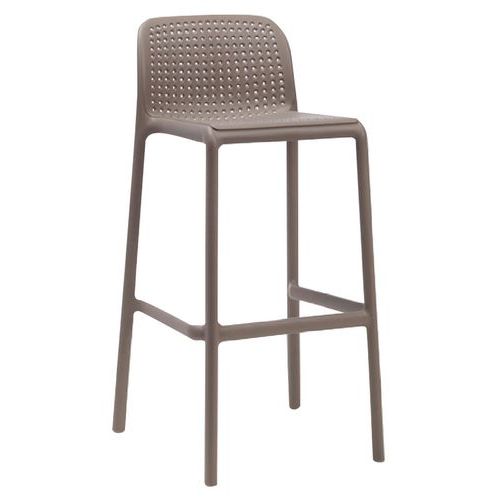 Tabouret haut Rap Taupe - Empilable Polypropylène Marron/Argent - Mobilier d'extérieur