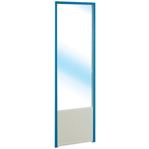 Cloisonnette Vitrée Mélaminée Blanc 0.5m x 1.70m - Montant Bleu - Simple Paroi - 16mm d'Épaisseur