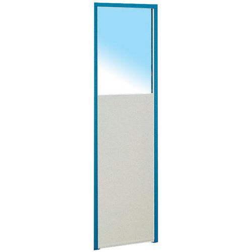 Cloisonnette semi-vitrée mélaminée 0.5m Blanc/Bleu - Hauteur 1.70m - Épaisseur 16mm - Garantie 3 ans