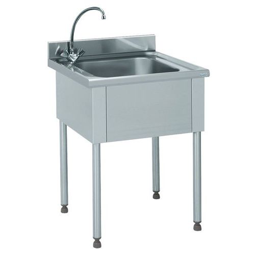 Plonge avec robinet 1 bac 50 x 50 x 30 cm sans égouttoir Gris - Équipement de restauration professionnel - Robuste et pratique