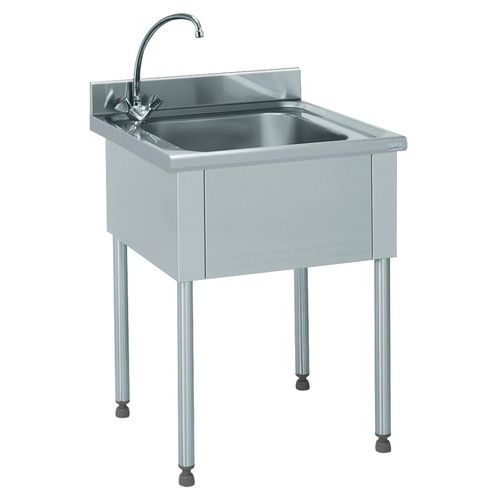 Plonge Inox 1 Bac 60x50cm Gris - Hauteur 32cm - Robinet Inclus - Équipement Pro