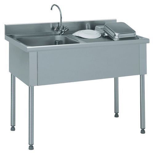 Évier de cuisine 1 bac 1 égouttoir droit 60x50cm Gris - Hauteur 32cm - Inox Robuste - Idéal Pro