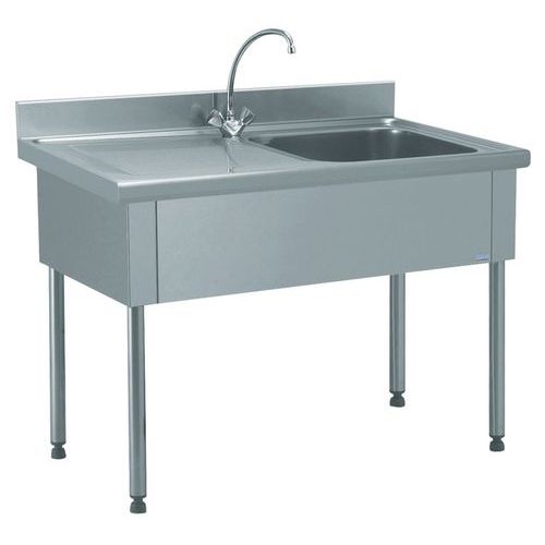 Évier de cuisine 1 bac égouttoir gauche 50x50cm Gris - Acier inoxydable - Hauteur 30cm - Robuste et pratique