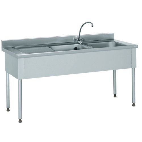 Évier de cuisine professionnel 2 bacs + égouttoir gauche - 180x60x90 cm - Acier inoxydable - Robuste et hygiénique