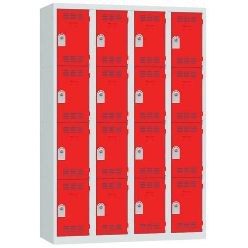 Vestiaire 4 Colonnes 300mm 4 Cases Clés Rouge