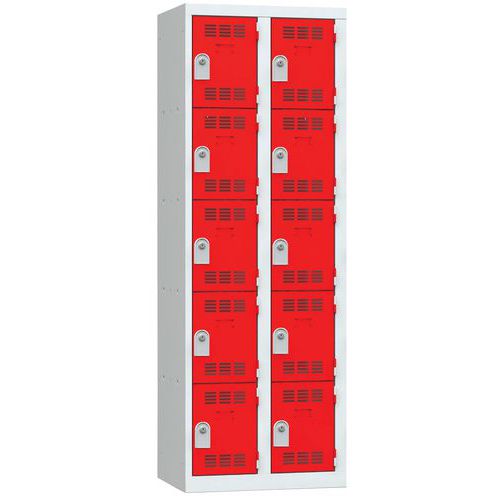 Vestiaire 2 Colonnes 300mm 5 Cases Clés Rouge