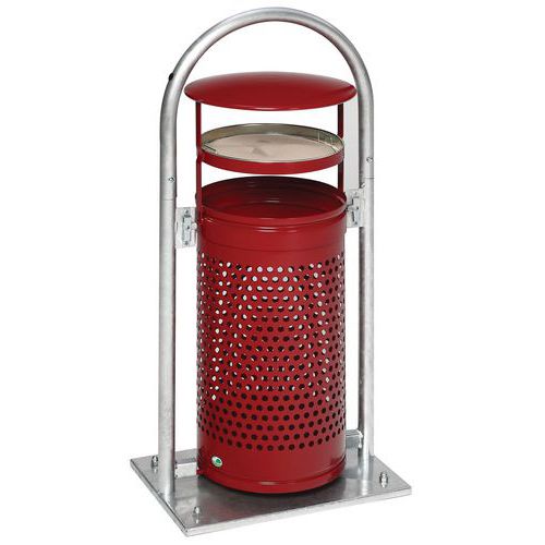 Poubelle D'extérieur Support Lyre - Galvanisé - 60 L - Rouge