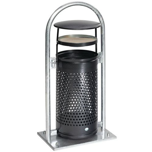 Poubelle D'extérieur Support Lyre - Galvanisé - 60 L - Argent Antique