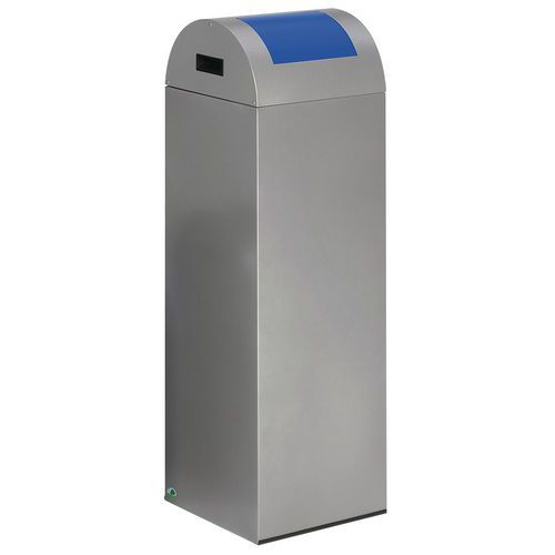 Poubelle Tri Sélectif Anti-feu - 89 L - Avec Trappe - Argent Trappe Bleu