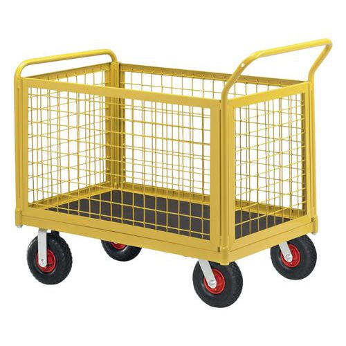 Chariot 4 Cotés Grillagés Tw Hms 1000 Force 400 Kg Roues Pneumatiques