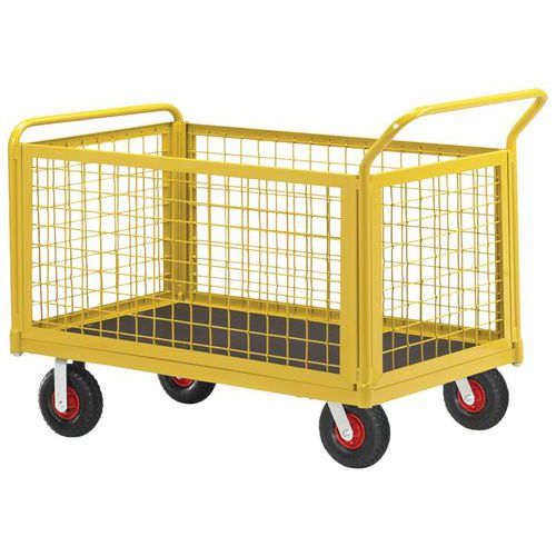 Chariot 4 Cotés Grillagés Tw Hms 1250 Force 400 Kg Roues Pneumatiques