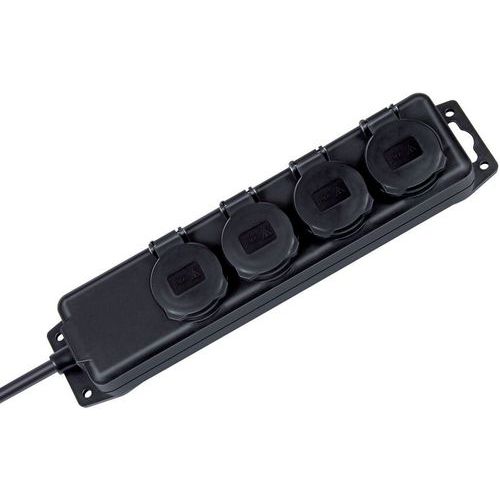 Socle 4 Prises Noir Ip44 Avec Volets