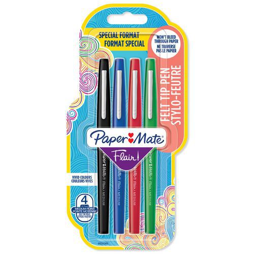 Boîte de 4 stylos feutre Flair® - assortis classique - Paper Mate® Boîte de 4 stylos feutre Flair® - assortis classique - Paper Mate®