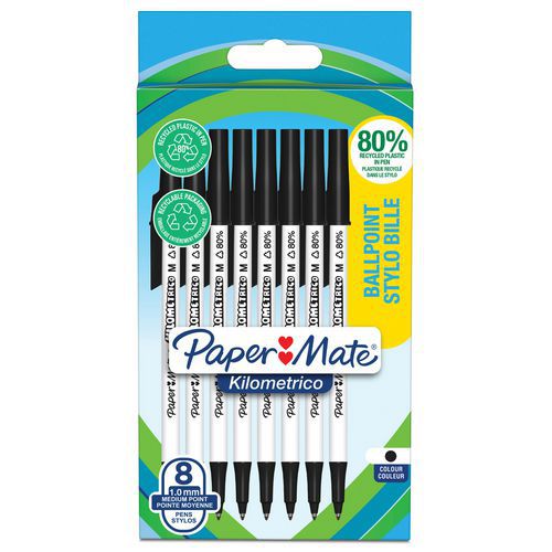 Lot De 8 Stylos à Bille Kilometrico Capuchonnés Encre Noire