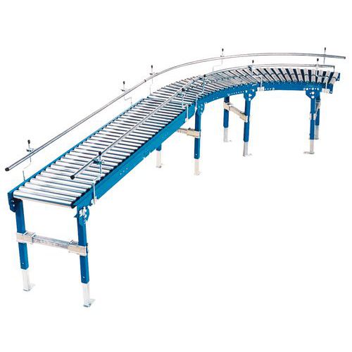 Somefi - Courbe de convoyeur TRS Acier 90° - Rouleaux 300mm, Pas 100mm - Charge 120kg/m - Rayon 1200mm