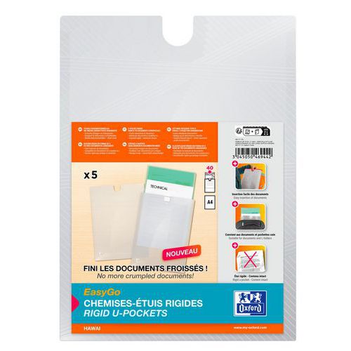 Oxford - Chemise étui EasyGo Hawai A4 PP - 5 pochettes transparentes - Capacité 40 vues