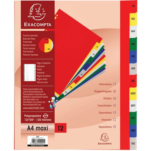 Intercalaires Mois A4+ Pp Onglets Imprimés Couleurs