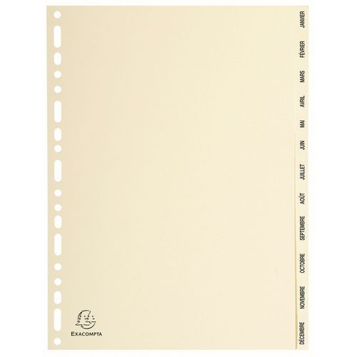 Set De 12 Intercalaires Peau 155g Janvier-décembre A4