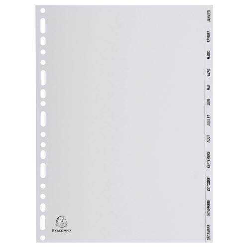 Set 12 Intercalaires Mensuels Pp Gris Janvier-décembre A4