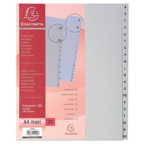 Set De 20 Intercalaires Alphabétiques Pp Gris Az A4 Maxi