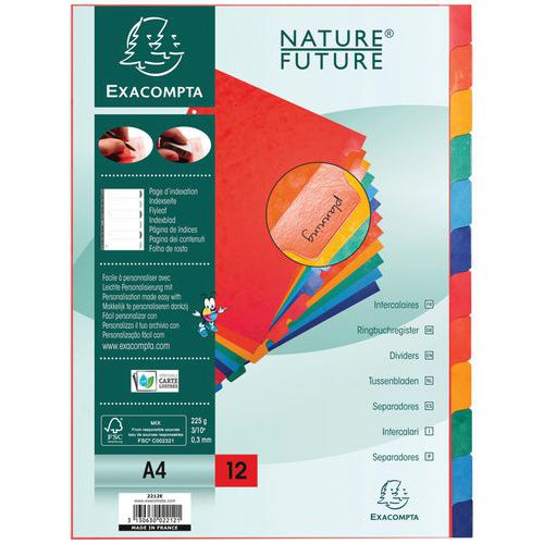 Set De 12 Intercalaire Carte Lustrée 225g Avec Onglets A4