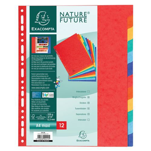 Intercalaires carte lustrée 225g 12 positions - a4 maxi Intercalaires carte lustrée 225g 12 positions - a4 maxi