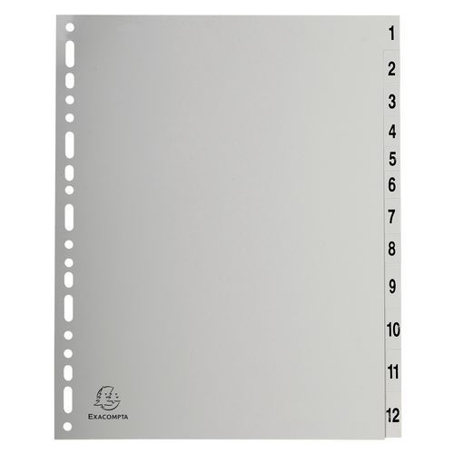 Set 12 Intercalaires Numériques Pp Gris A4 Maxi
