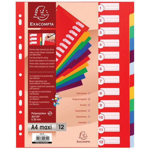Set De 12 Intercalaires Pp Opaque Semi Rigide A4 Maxi