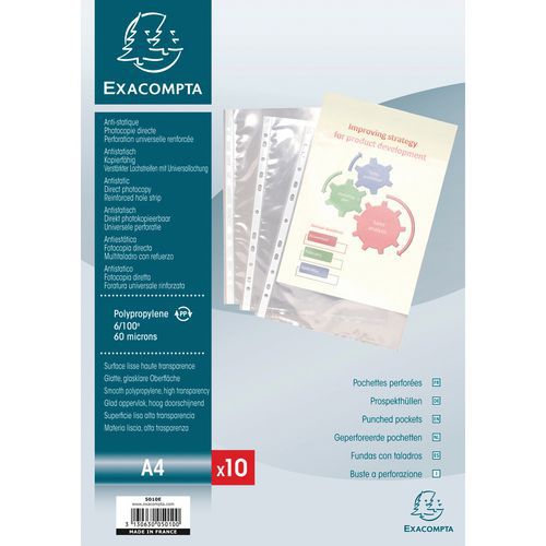 Sachet De 10 Pochettes Perforées Pp Lisse 6/100e - A4